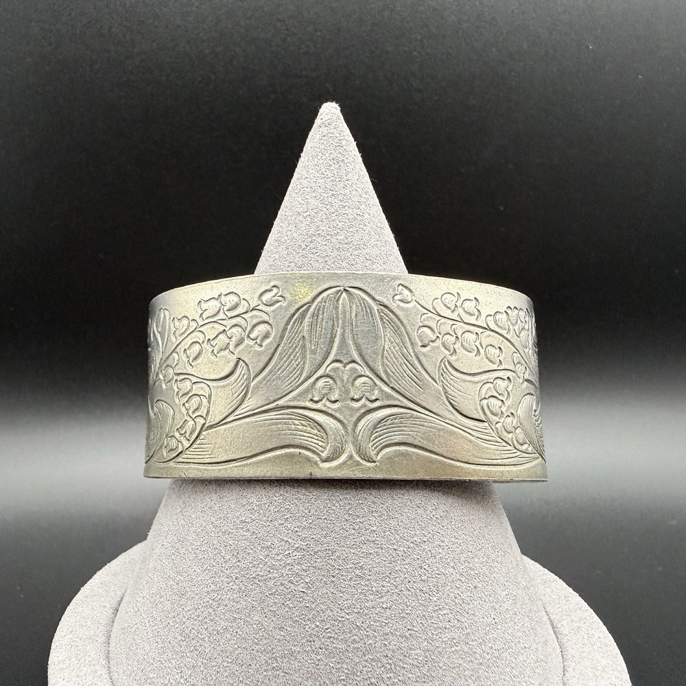 Salisbury Pewter Monthly Flower Cuff Bracelet Lily of the Valley ~ May Birthday